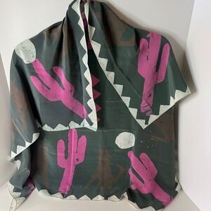 Womens Aztec Desert Wolf Cactus Scarf Square Gray Pink White 33 x 35"